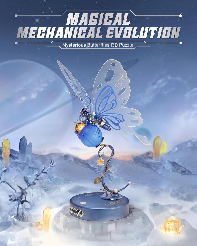 Robotime Rokr 3D Metal Puzzle Butterfly with LED Light of Industrial-style Building Block Gift for Kids-MI05