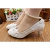 Women Pumps PU Lace  3 5 8 CM Thin Heels New Fashion Bride High-heeled Party Bridesmaid Group White Wedding Shoes Woman Shoe