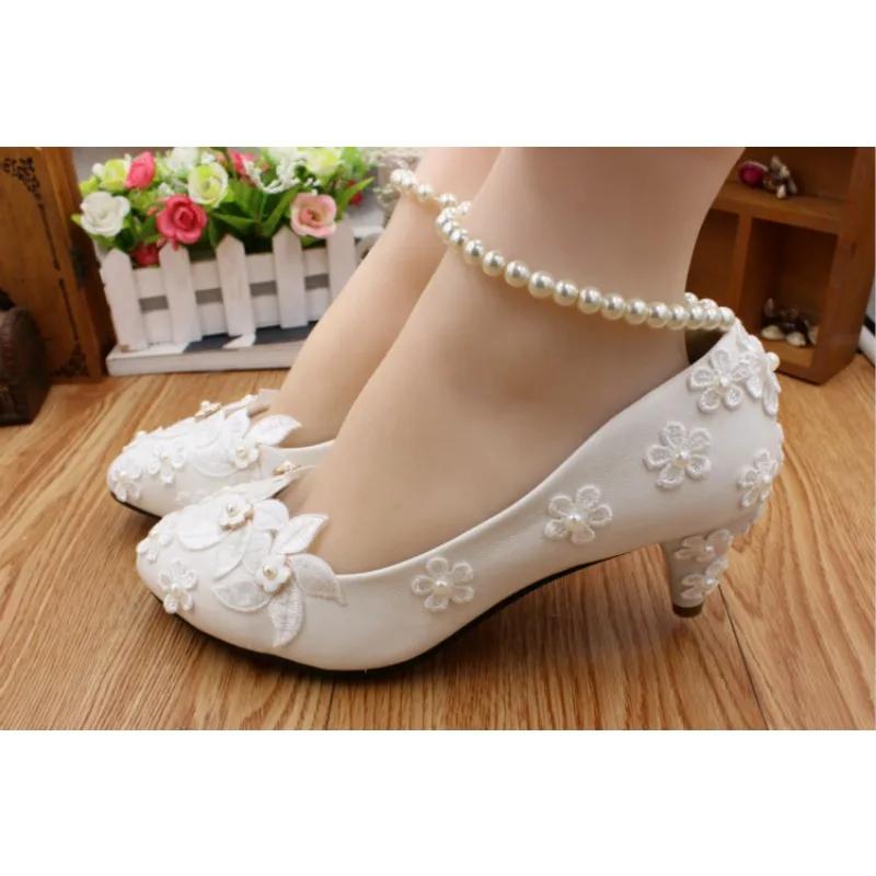 Women Pumps PU Lace  3 5 8 CM Thin Heels New Fashion Bride High-heeled Party Bridesmaid Group White Wedding Shoes Woman Shoe