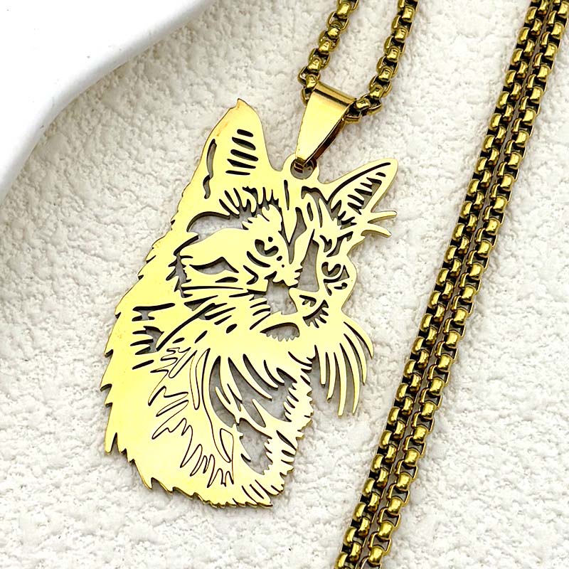 Hiphop Cat Head Animal Chain For Women Men Stainless Steel Gold Color Kitty Party Trendy Male Pendant Necklaces Jewelry Gifts