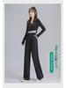 Women's Black Wide Leg Pear-Shaped Suit Trousers with Iron Ring Design - Spring & Autumn Casual Wear