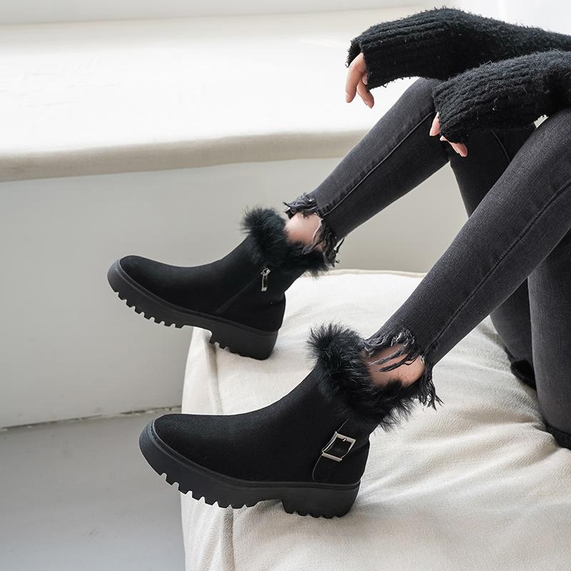 Fashion Winter Snow boots women luxury rabbit fur short botas nubuck flock ins cotton shoes plush furry botte femme 40-43 plus size