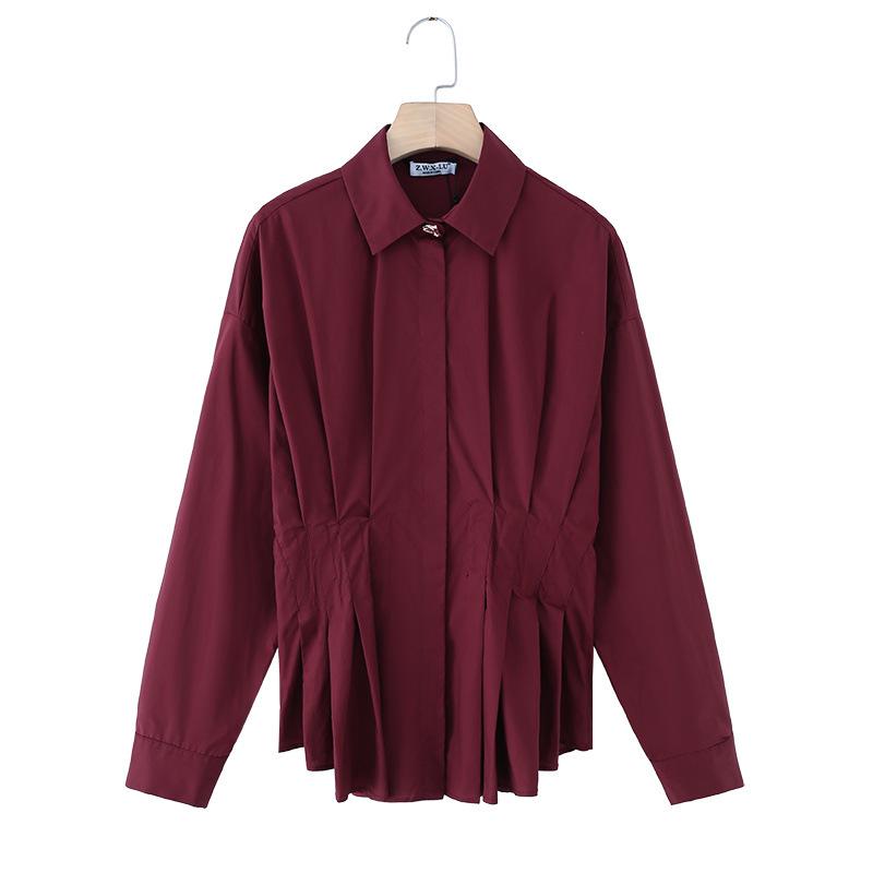European Style 2026 Elegant Pleated Waist Long-sleeve Women's Shirt 8945534