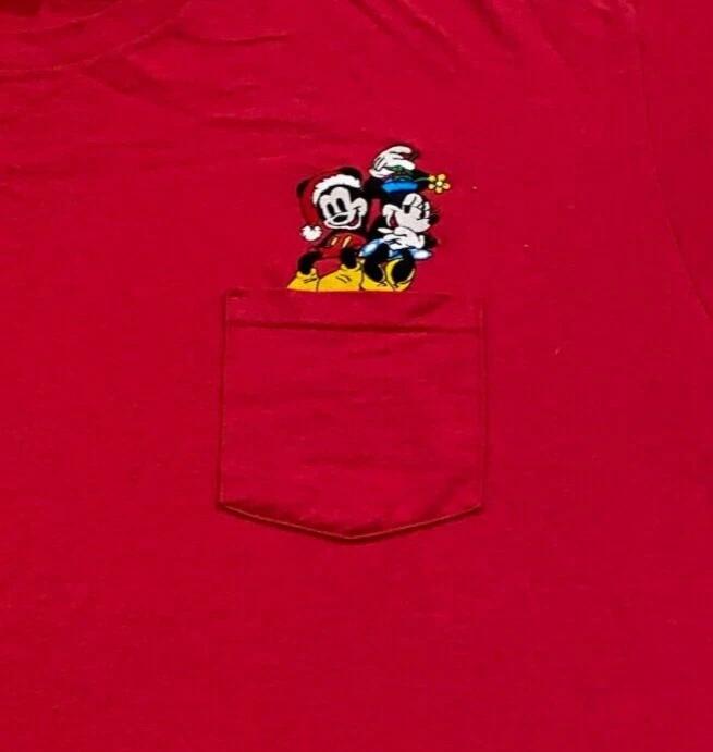 vintage 90s MICKEY MINNIE MOUSE XMAS POCKET WALT DISNEY T-Shirt 2XL embroidered S