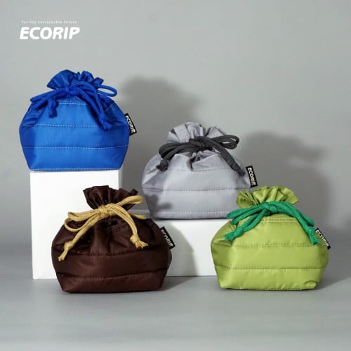 Padou Ecorip Cooler Rice Ball Drawstring Bag (Red) - Water-Repellent, Lightweight, Washable, Made with Recycled Fiber, Foldable, Insulated Drawstring