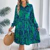 Women's Summer Fashion Printed Lapel Button Loose Long Sleeved Shirt Dress