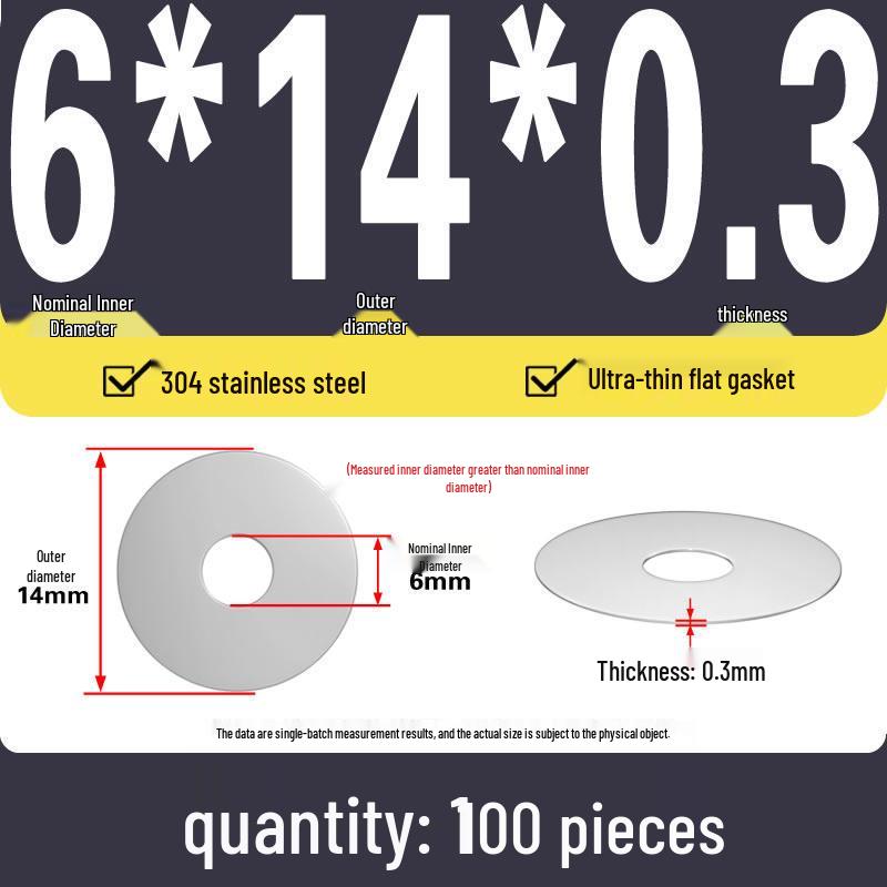 Plochá podložka z nerezové oceli 304 pro nastavení vůle hřídele (0,1/0,2/0,3 mm)