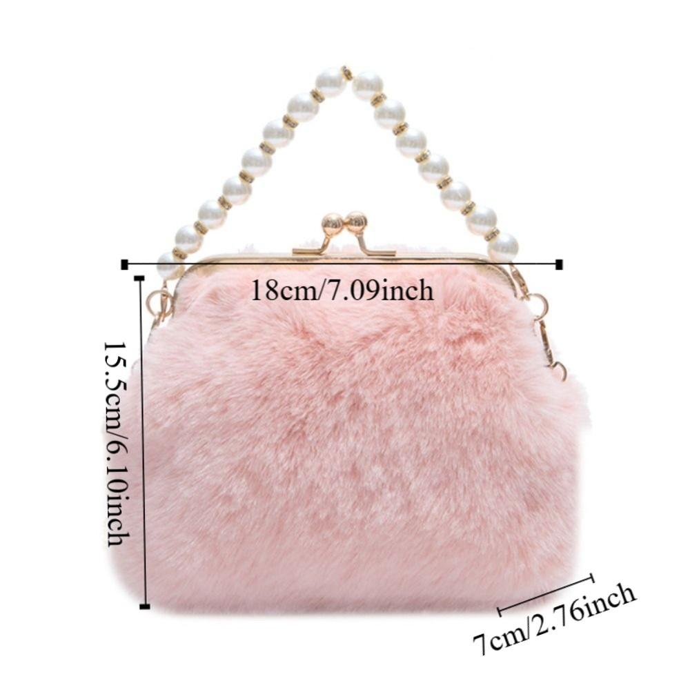 Trendy Pearl Evening Bag Kiss Lock Fluffy Faux Fur Handbag Cheongsam Accessories Single Shoulder Shell Crossbody Bag Wedding