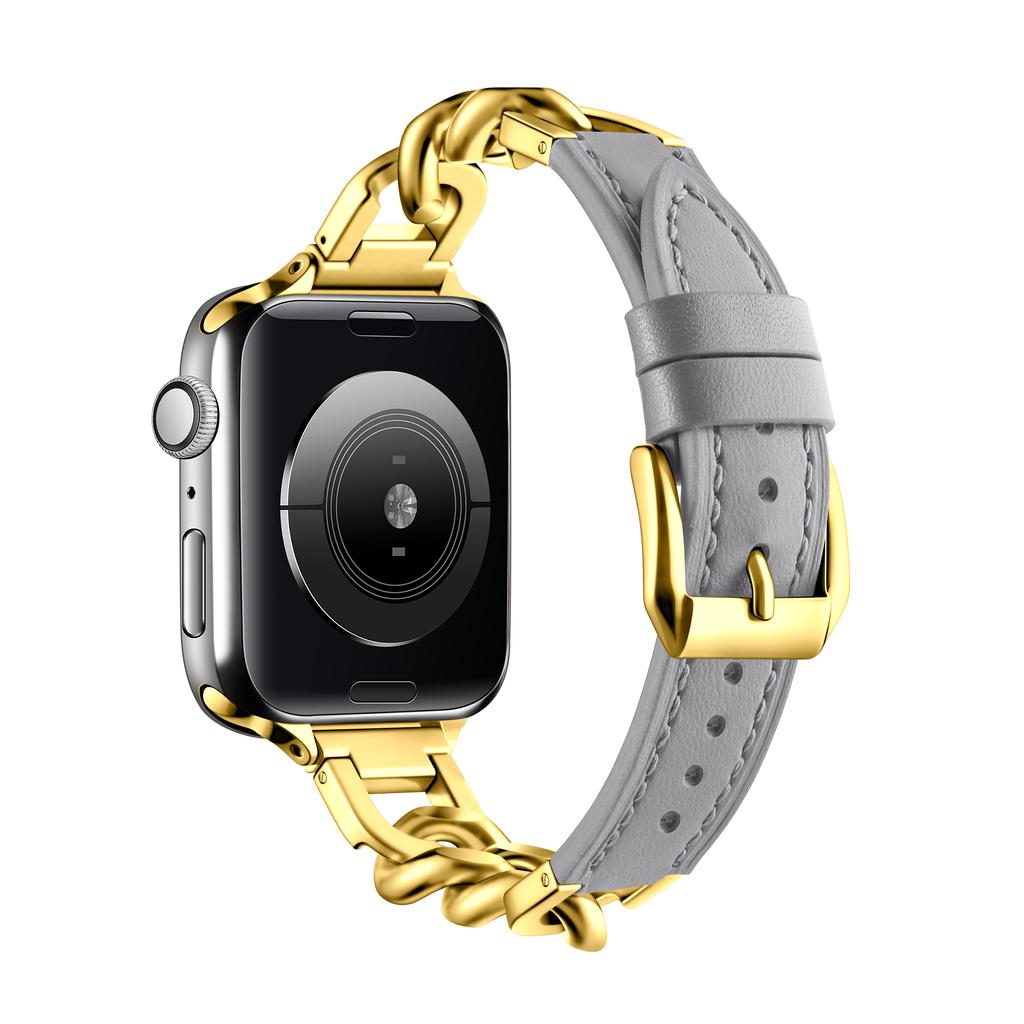 Luxus Lederarmband für Apple Watch Band 44mm 40mm 45mm 41mm 38mm 42mm Edelstahlarmband für iWatch Serie 8 Ultra 7 6 5