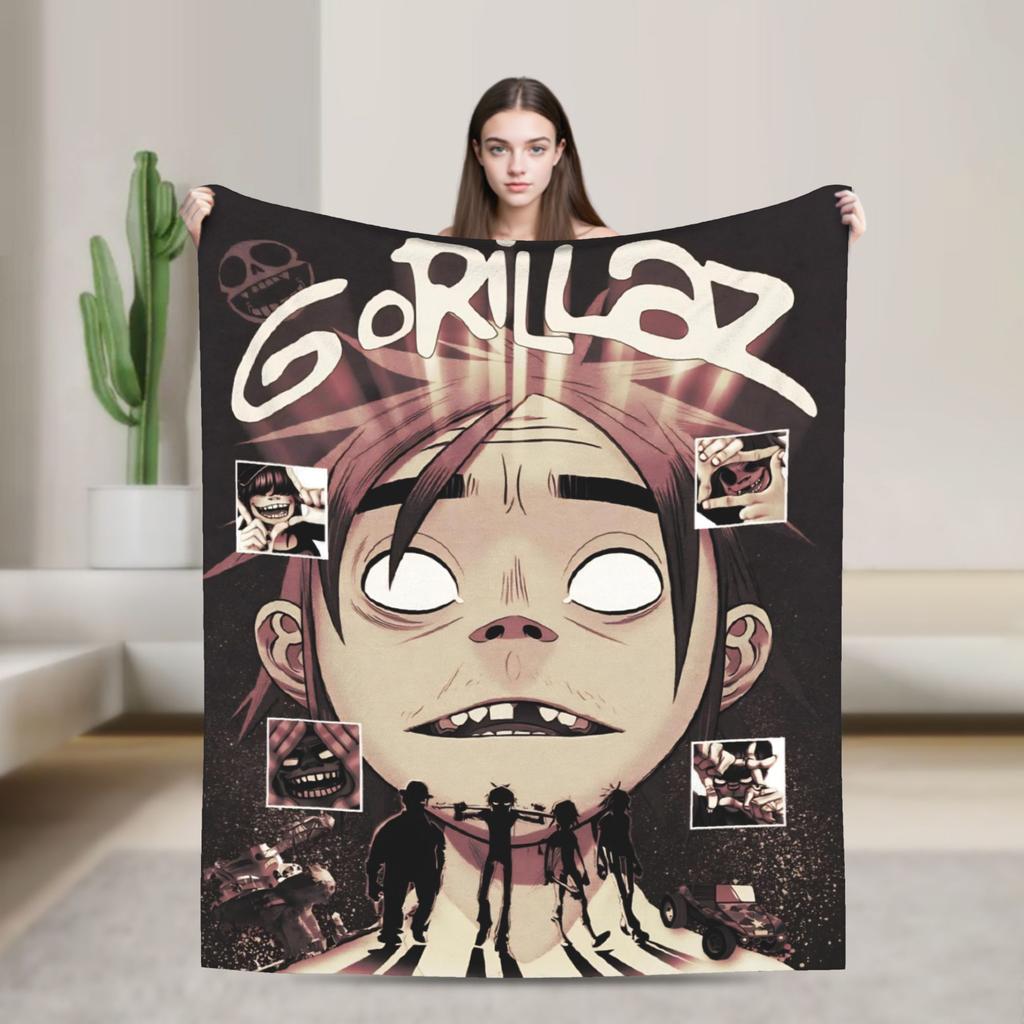 Music Band Gorillaz Punk Rock Warm Soft Blanket Travel Plush Throw Blanket Fluffy Bedroom Flannel Bedspread Sofa Bed Cover