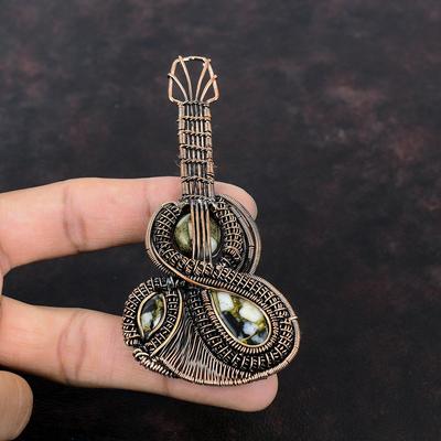 Bakır Siyah & Beyaz Turkuaz Kolye Bakır Tel Sarılı Kolye Gitar Kolye Değerli Taş Kolye El Yapımı Bakır Takı Anne İçin Hediye