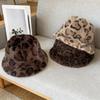 Fluffy Leopard Print Bucket Hat Thick Warm Ear Flap Fashionable Versatile Hat