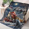 Cozy Flannel Christmas Blanket with Santa & Reindeer Print Train Scene - Soft, Warm, Reversible Throw for Sofa, Bed, Camping