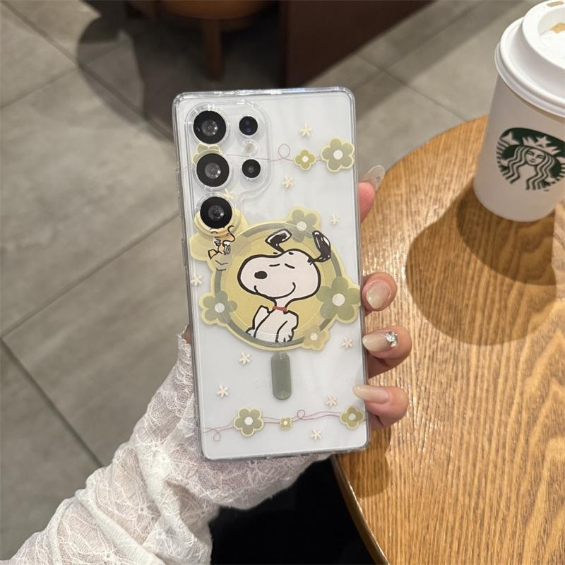 Cartoon Cute Snoopy peanut Magsafe Wireless Charge Case For Samsung S21 S22 S23 S24 S25 Ultra Plus Note 10 Snoopy Magnetic Stand