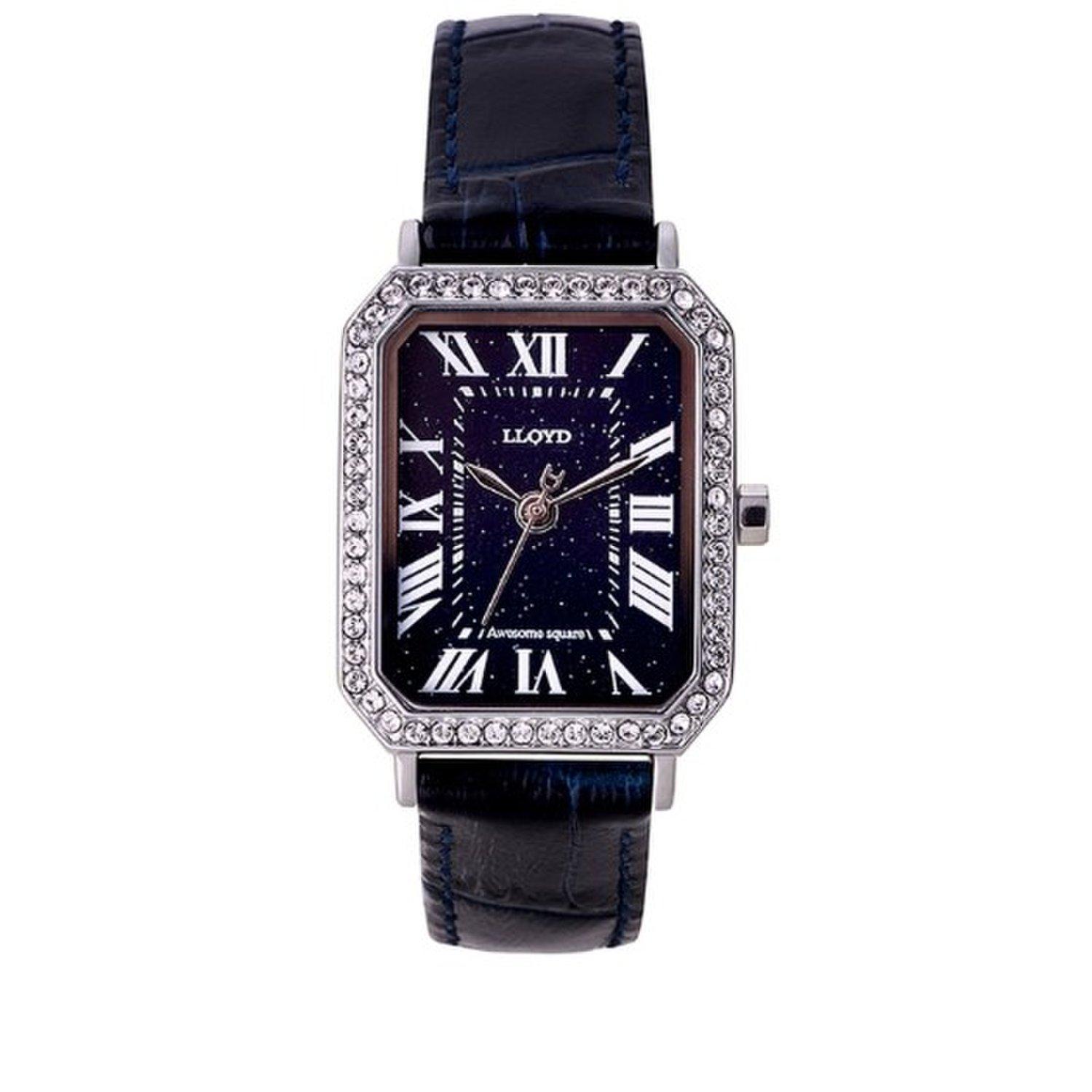 [LLOYD] The Awesome Square Cubic Zirconia Leather Watch - Navy LL2G21T06XSL