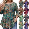 Top de Damă Mărimi Mari cu Mânecă 3/4, Tiv Curvat, Gât Rotund, la Modă