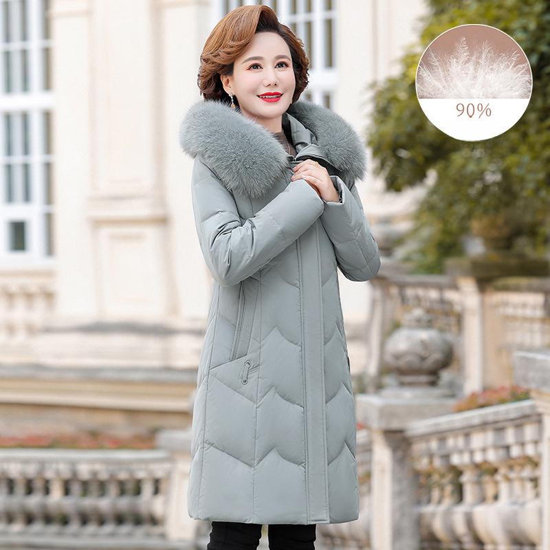 Down jacket women's new winter style middle-aged and elderly mother's wear thickened mid-length fox fur collar coat for women