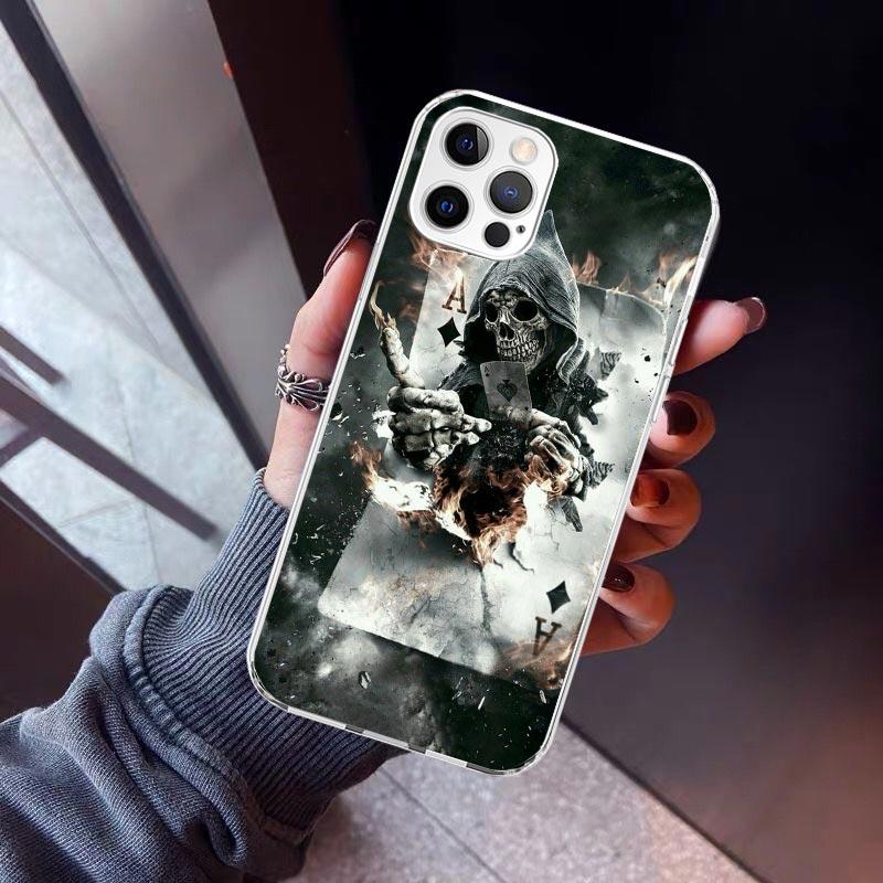 Reaper Skull Skeleton Gun Phone Case For iPhone 17 Air 11 13 Mini 14 15 Plus 16 12 Pro Max 16E SE 7 8 Pattern Soft TPU Back Cove