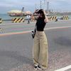 Winter 2025 Khaki Wide-Leg High-Waist Jeans with Big Pockets for Women