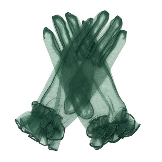 Damer Rynkade Tyllhandskar Genomskinliga Handledshandskar Retro Stil Bröllop Brud Korta Handskar för Bal Kväll Cosplay Fest Scenkostym