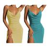 Dámské šaty na ramínka s výstřihem do V, bez rukávů, slim fit, plážové šaty, jednobarevné, lesklý povrch, midi šaty, pro každodenní nošení