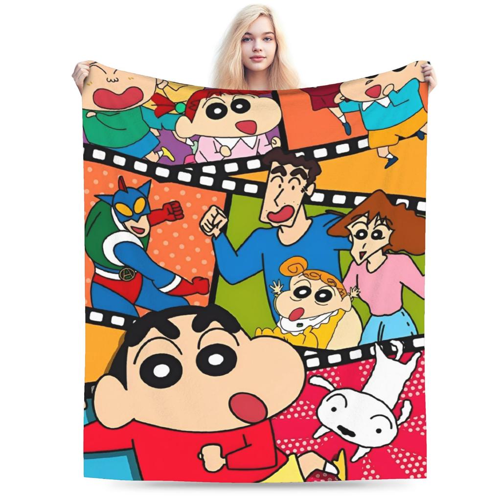 Crayon Shin Chan as Action Kamen Blankets Fleece Summer Air Conditioning Manga Multi-function Throw Blanket for Home Couch Quilt