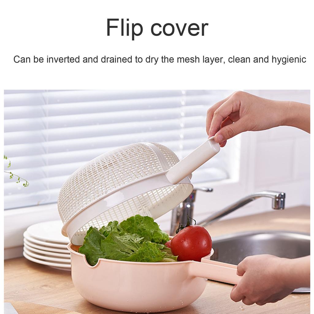 Spacious Double Layer Drainer Basket with Handle Fruit Vegetable Washing Bowl for Home and Picnics