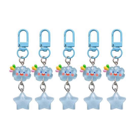 

5Pcs Keychain Soft Expression Cloud Glitter Star Charm Key Chain Pendant with Alloy Buckle Schoolbag Decoration синій