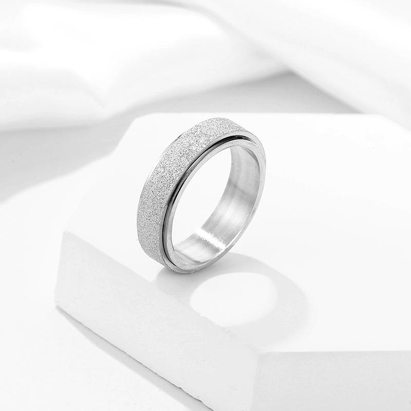 Frosted Titanium Rotatable Decompression Ring with Iridescent Pearl for Anxiety Relief