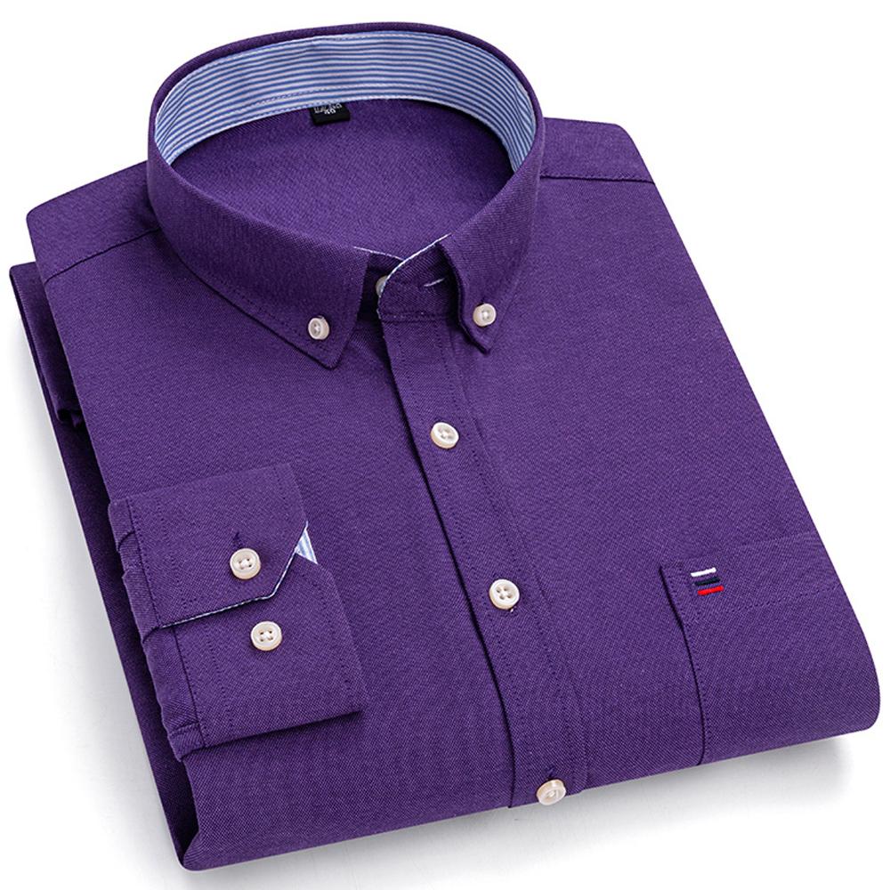 Men's Oxford Long Sleeve Shirt 100% Cotton Wrinkle Resistant & Breathable, Solid Plaid Striped Comfort Casual Button-down Shirts