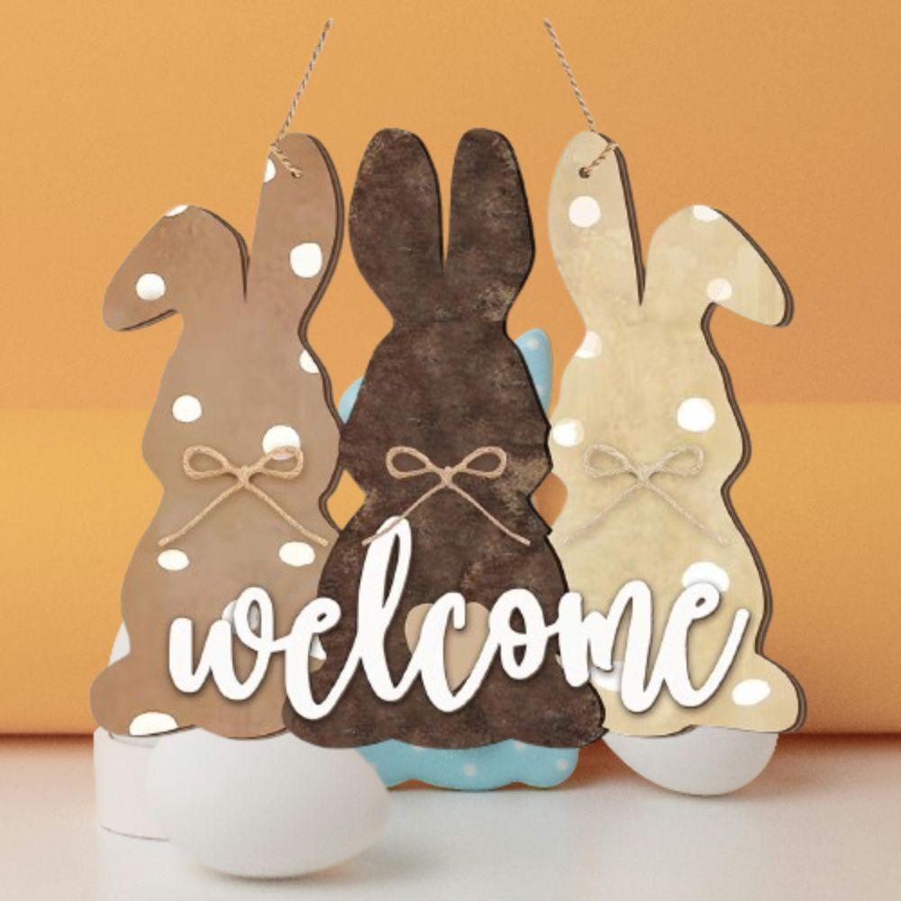 Cartoon Easter Rabbit Hanging Signs Rustic Easter Door Decor Welcome Door Sign  Party Favors