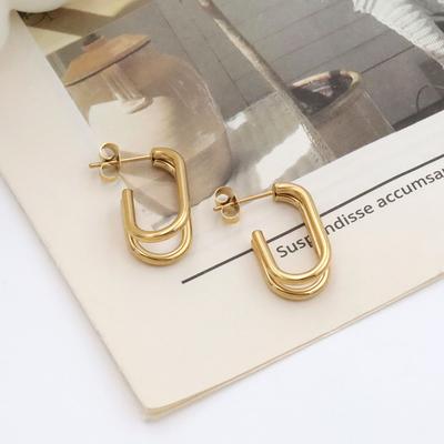 French Geometric Women'S Girlfriend Fashion And Popular Earrings Double-Layer U-Shaped Round Line Splicing Titanium Steel Earrings