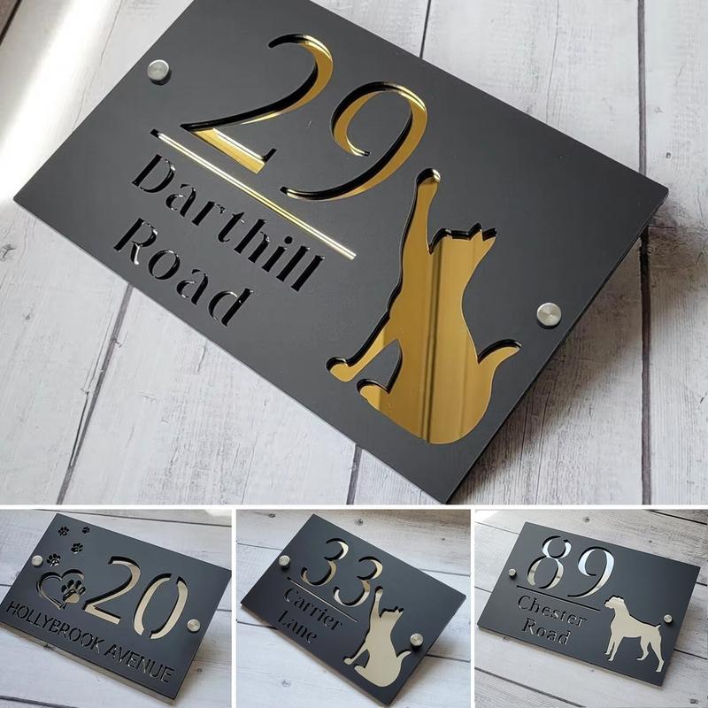 Personalised Wall Address House Number Acrylic Pet Plaques Outdoor Family Name Address Cat/Dog Door Sign White/Black