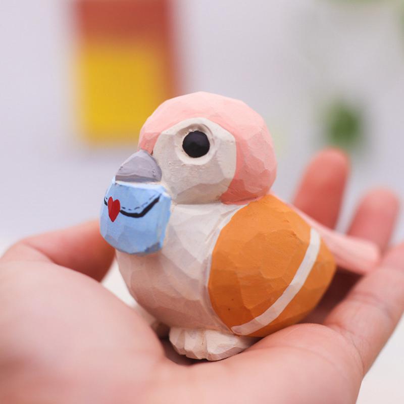 Miniature Wood Bird Art Statue Elegant Bird Figurine In Watercolor Style Lightweight Collectible Figurines For Living Room