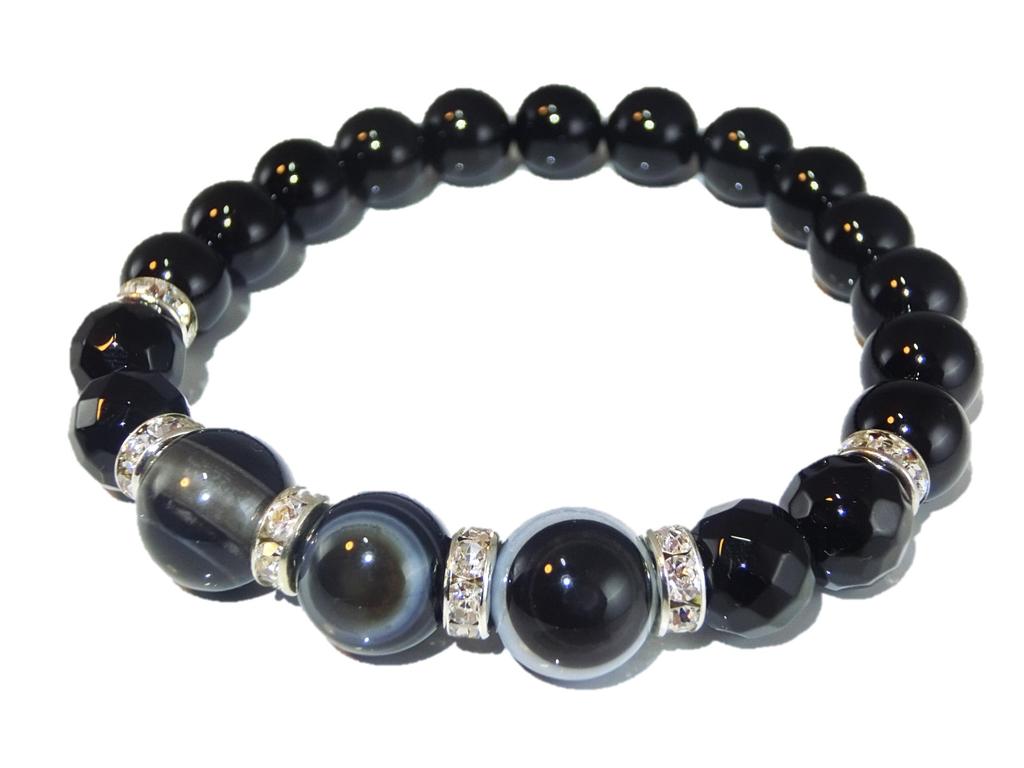 Powerful Protection from Eye Onyx Power Stone Bracelet for Natural AAA Also Purification Set with Pebbles and Quartz Size 18cm Evil God's (Titan's
