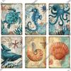 Decor Marine Animals Tin Sign Vintage Plaque Metal Wall Retro Posters for Beach Bar House Decorative Art Iron Painting