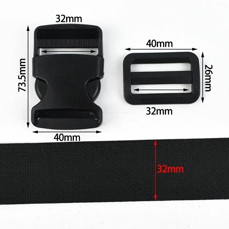 2/5Sets 20-50mm Black Nylon Webbing with Plastic Slider Clasp Quick Release Buckle Backpack Strap Dog Collar DIY Accessories