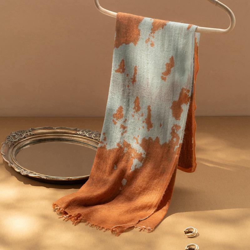 Sunset Series Women's Pure Cashmere Printed Scarf: Autumn/Winter Fashionable Extended Shawl