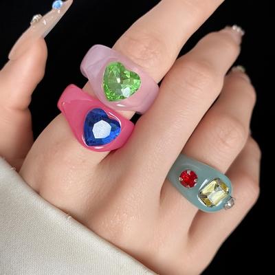 Przesadzony Pierścionek z Żywicy i Dżetów Koreański Styl Kolorowy Cukierkowy Geometryczny Pierścionek Klasyczna Moda Duży Gładki Pierścionek Kopułowy Dla Dziewczyn