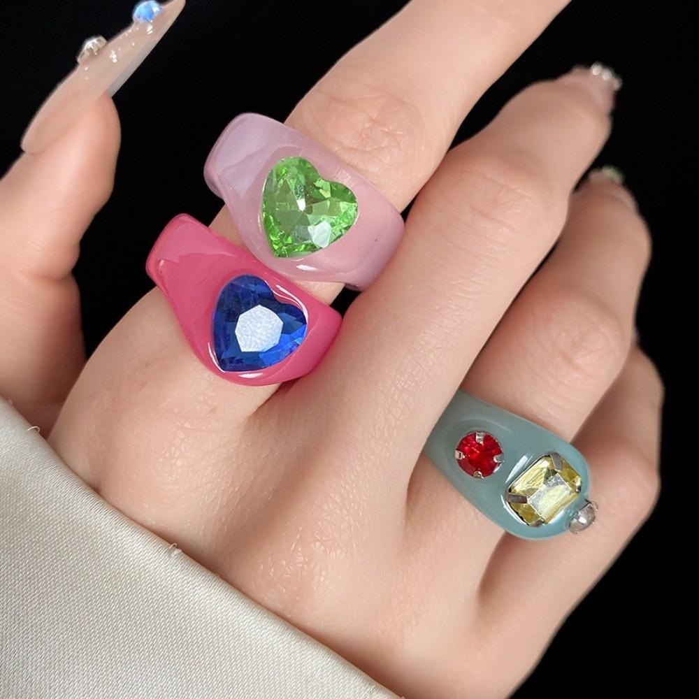 Exaggerated Geometric Ring Candy Color Big Dome Plain Ring Resin Rhinestone Ring Women
