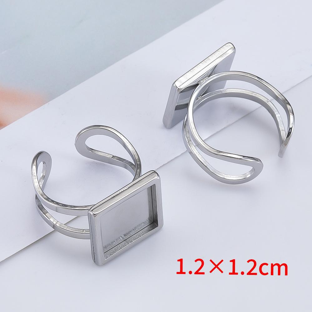 

4pcs Stainless Steel Square Ring Blank Tray Adjustable Open Finger Ring Setting Base 10-25mm Cabochon Bezel DIY Jewelry Making 4 Pcs