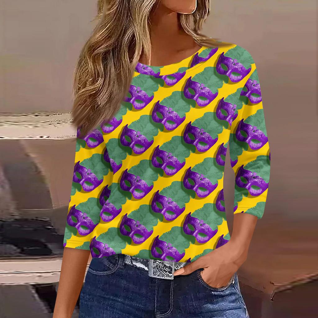 3/4 Length Sleeve Womens Tops Floral Print Vintage Fashion Casual Loose With Round Neck Plus Size Shirts