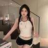 Moon embroidery sling vest women's summer new sexy slim short wear neck student top tide