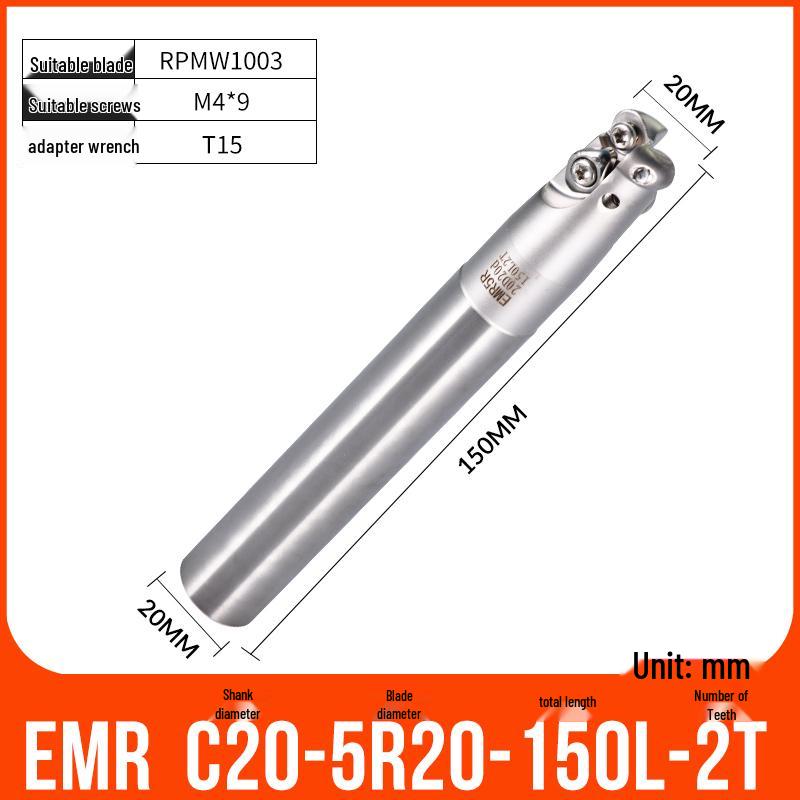 Shockproof EMR CNC Milling Cutter Holder - Round Nose, Bull Nose & Flat Machining Extensions (R4, R5, R6)