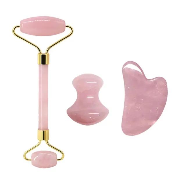 100% Natural Rose Quartz Jade Roller Gua Sha Massager Set Jade Stone Gouache Scraper Facial Massage Lifting SPA Anti Aging Tools