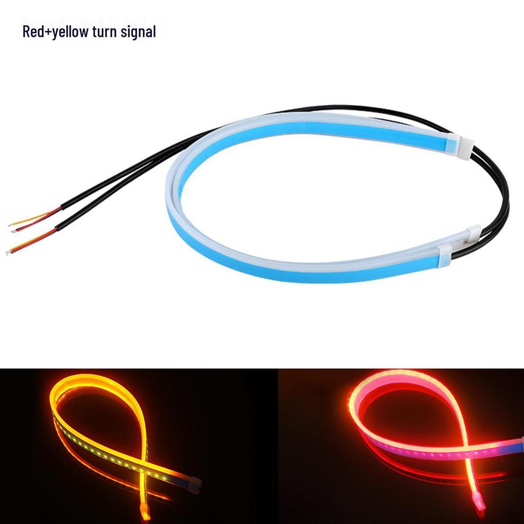 Ultra-Thin Daytime Running Light & Flowing Turn Signal Strip - Soft Silicone, White & Yellow Light with Scanning Start Style