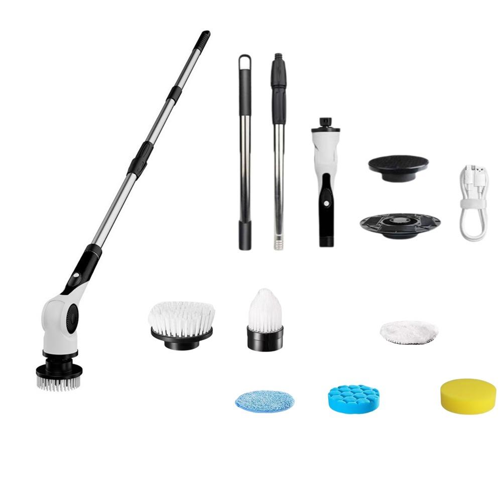 Handheld Telescopic Wireless Cleaning Brush Rechargeable Electric Spin Scrubber For Living Room Black 6 Heads