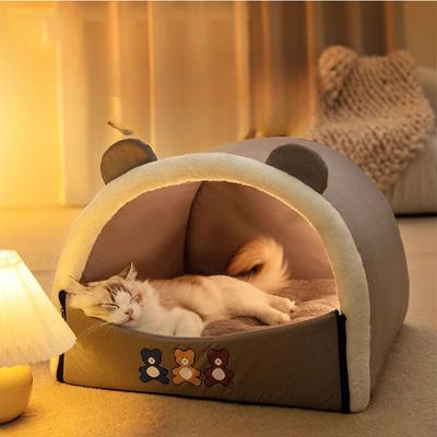Cat Autumn and Winter Bear Print Curved Yurt Cat Nest Pet Winter Semi-enclosed Kennel Tent Teddy Nest