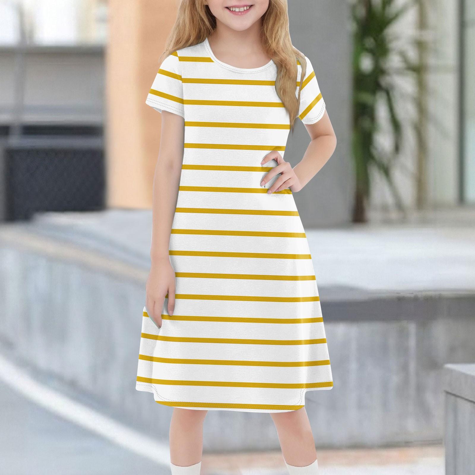 

Детское летнее повседневное модное платье с короткими рукавами и круглым вырезом 160 жёлтый