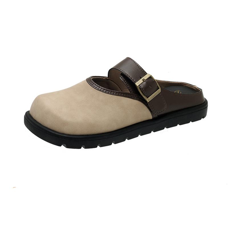 Baotou half slippers women's outer wear 2025 spring and summer new square head retro versatile one-word buckle cool slippers